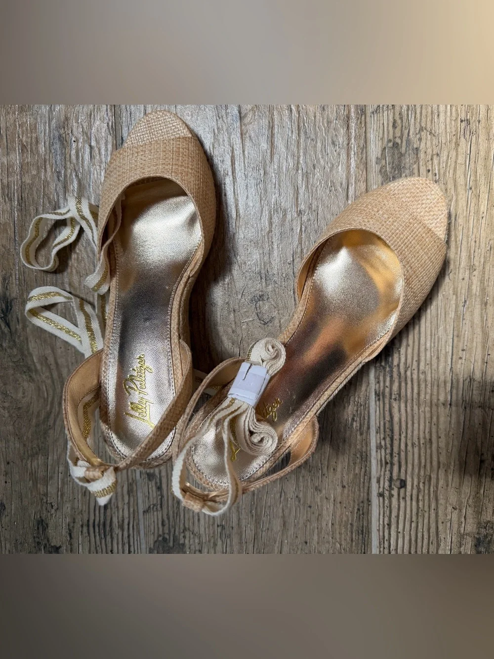 Lilly Pulitzer Paley Espadrille Wedge in Natural Size 9.5 Ankle Wrap Tie New